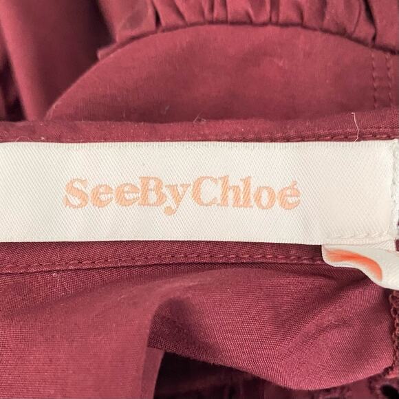 See By Chloe Burgundy Cotton Eyelet Blouse size 36 US 4 Small Obscure Purple - Picture 6 of 8